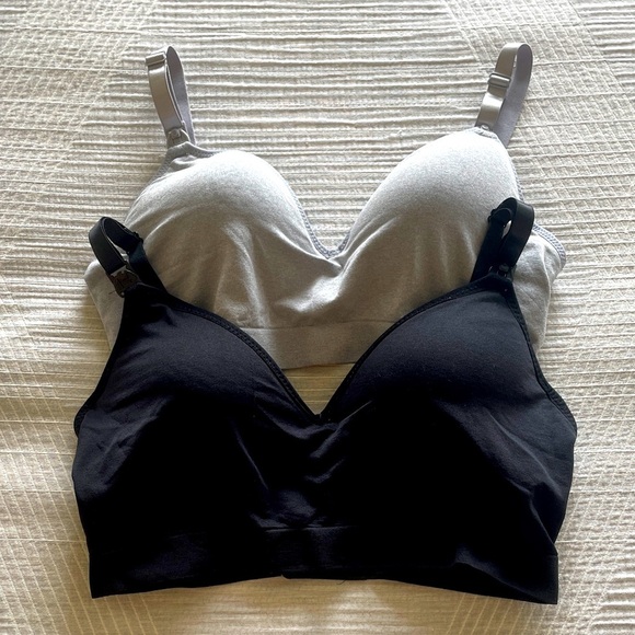 Baomosi Lot Of Two 2 Wire Free Nursing Bras Sz M Black Grey Motherhood Maternity - Picture 1 of 11